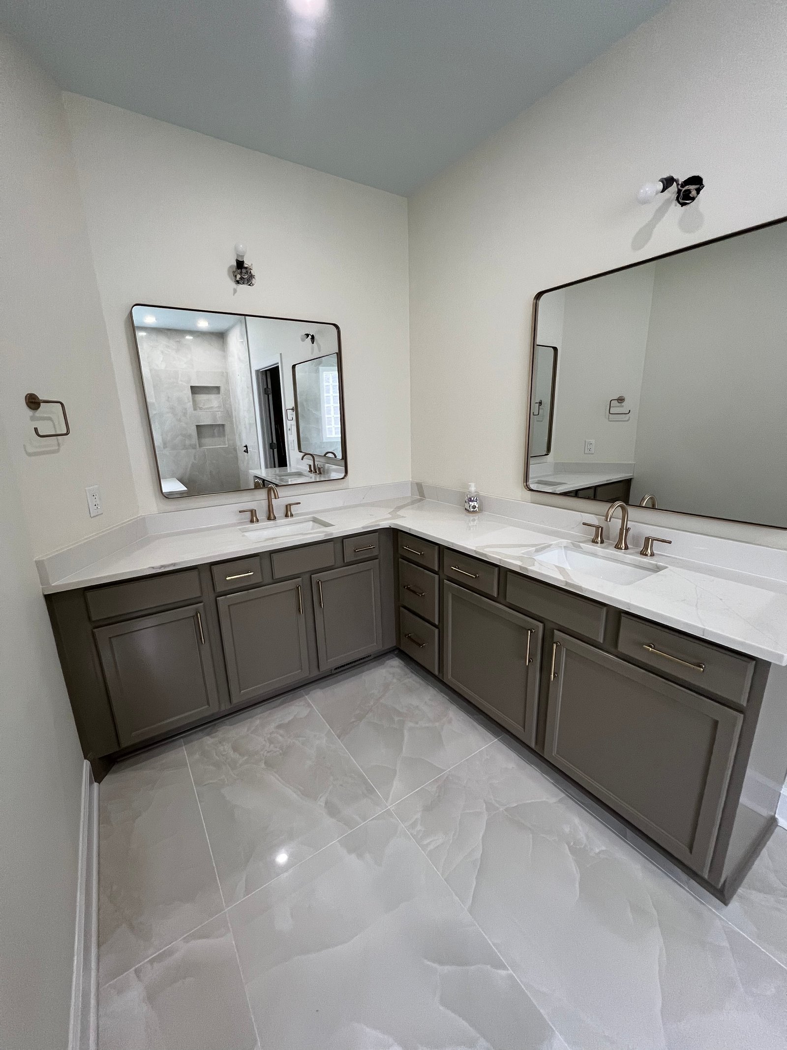 Recently completed bathroom cabinet and wall painting in Green Hills, Nashville